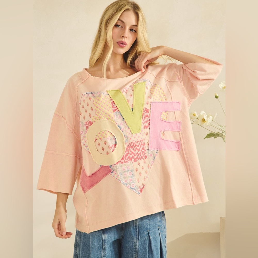 Pastel Pink LOVE Patchwork Sweatshirt